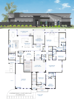 contemporary courtyard house plan | 61custom