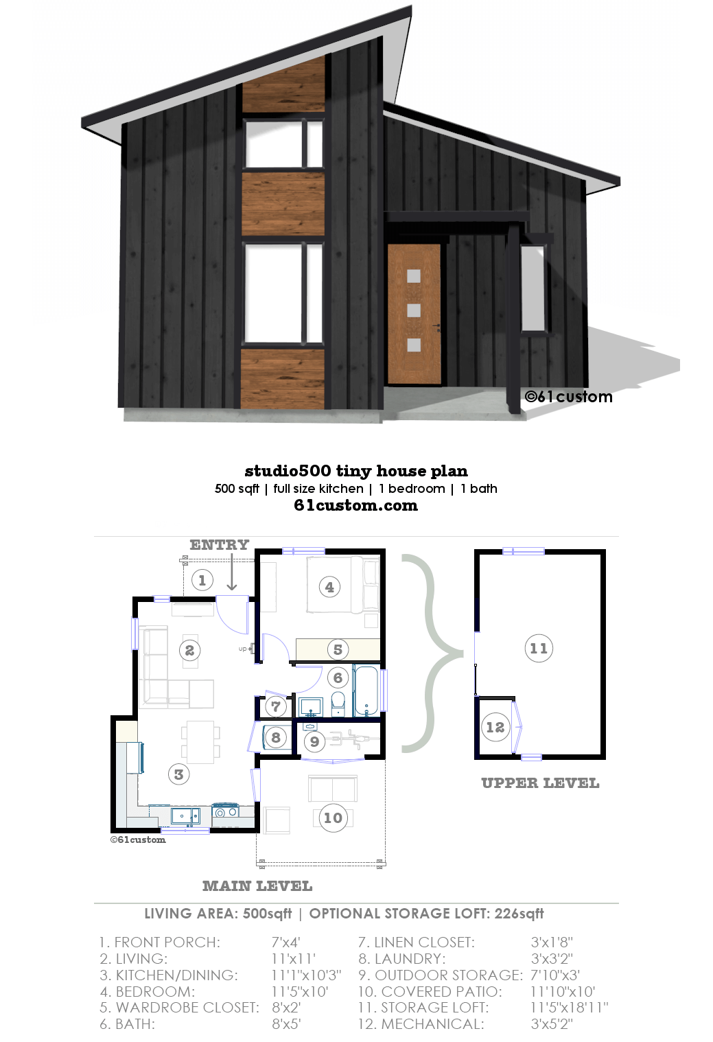 studio500 tiny house plan | 61custom
